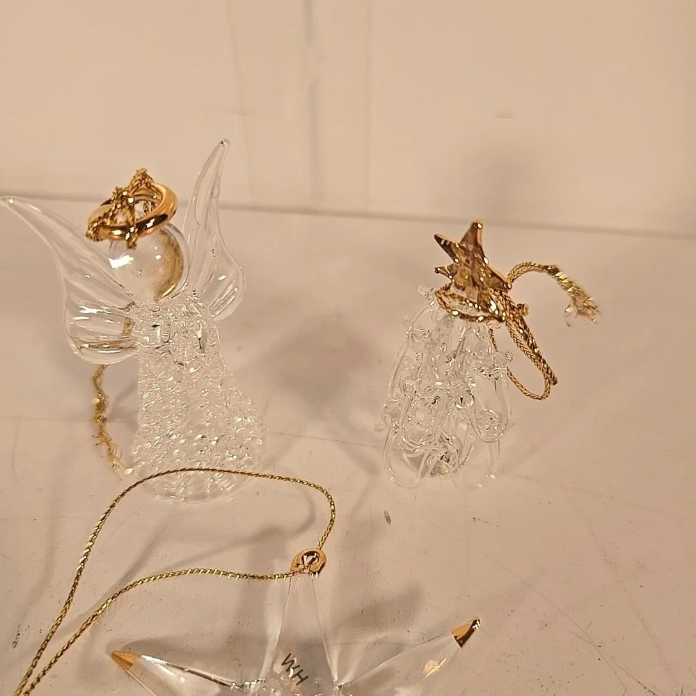 3 Hand Blown Art Glass Ornaments Tree Star & Angle‎ 3